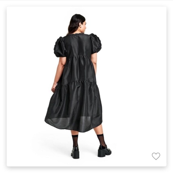 Kika Vargas Black Midi Dress with Puff Sleeves - Picture 2 of 5